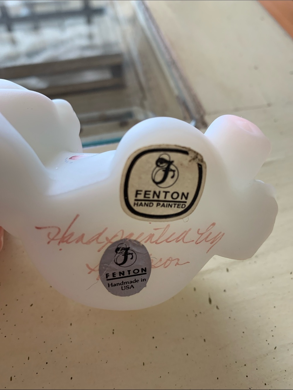 Vintage Fenton Hand Painted Floral Satin White Glass Bear Figurine - Picture 5 of 7